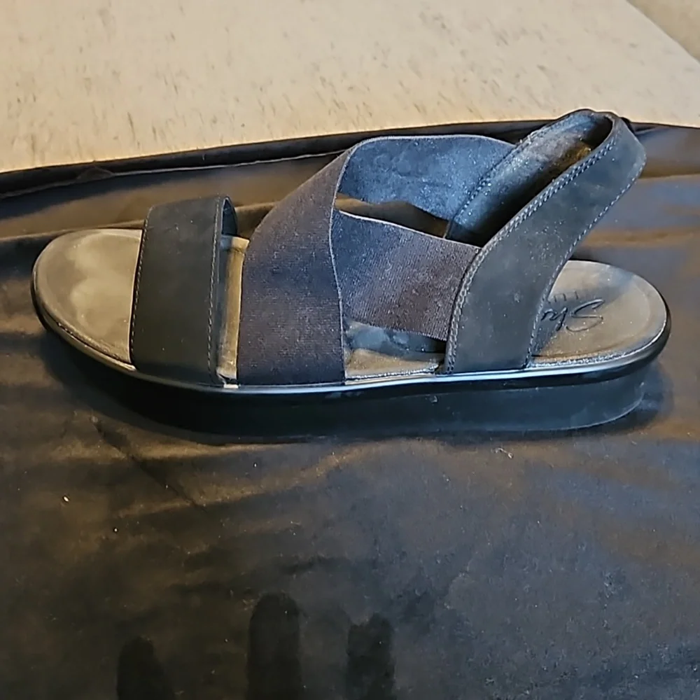 Sketchers luxefoam black suede and elastic  Sandals Size 8 - Picture 3 of 6